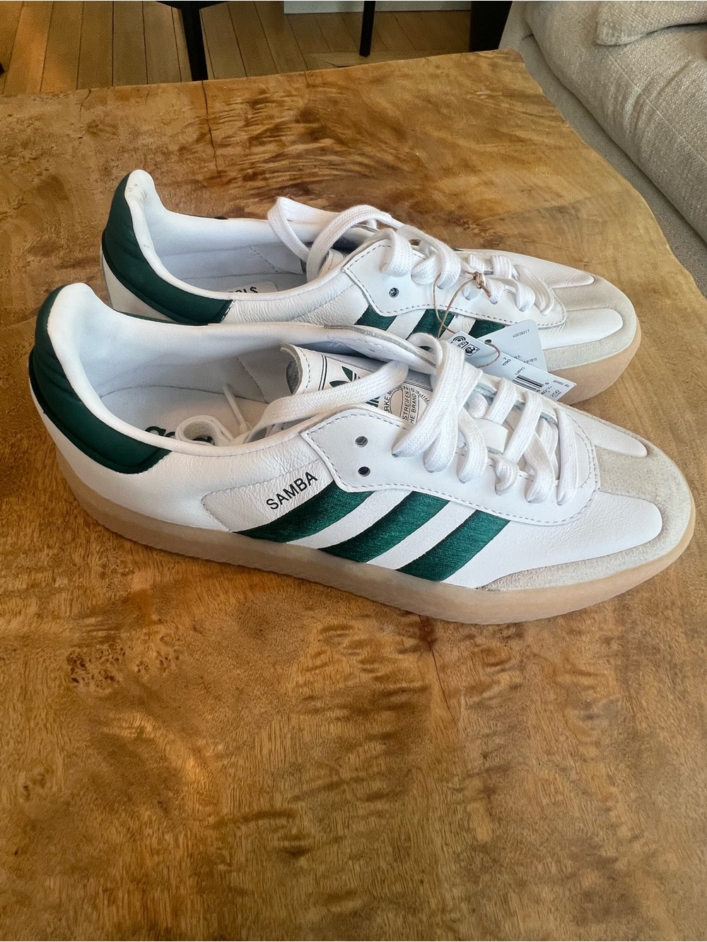 adidas Sambae Women's Sneakers - White with Green Stripes NWT 8.5 - Picture 4 of 8